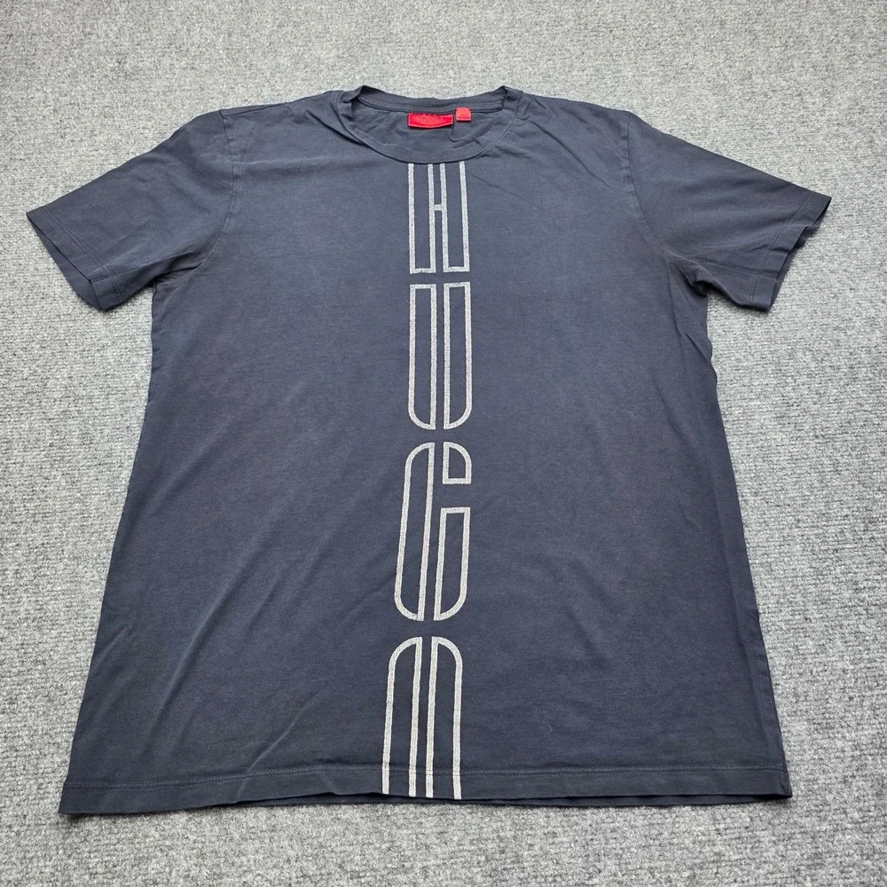 HUGO Hugo Boss Vertical Logo T-Shirt Unisex Large Black Made in Portugal Cotton - Picture 2 of 7